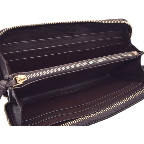 Bottega Veneta round zipper long wallet brown intrecciato lambskin - Picture 8 of 12